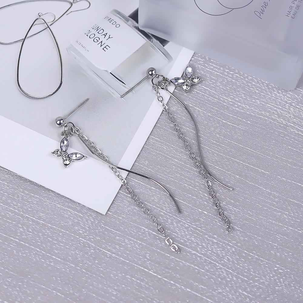 Girlfriend BTS Zircon Eye Tassel Long Western Fashion Earrings (Silver plated)