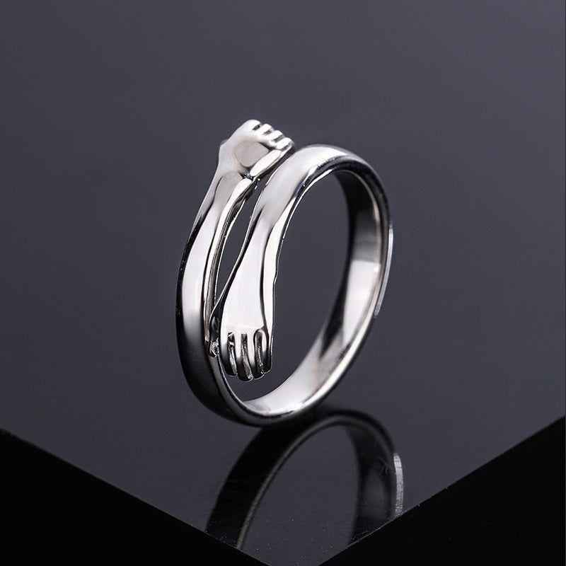 AVR JEWELS Pack of 2 Special For Couple Silver Plated Friendship Loved Ones Hug Ring