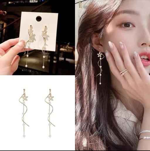 Girlfriend BTS Zircon Eye Tassel Long Western Fashion Earrings (Silver plated)