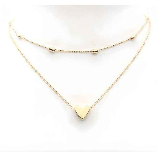 Charming Gold Plated Double Layered Heart Pendant Necklace For Women and Girls